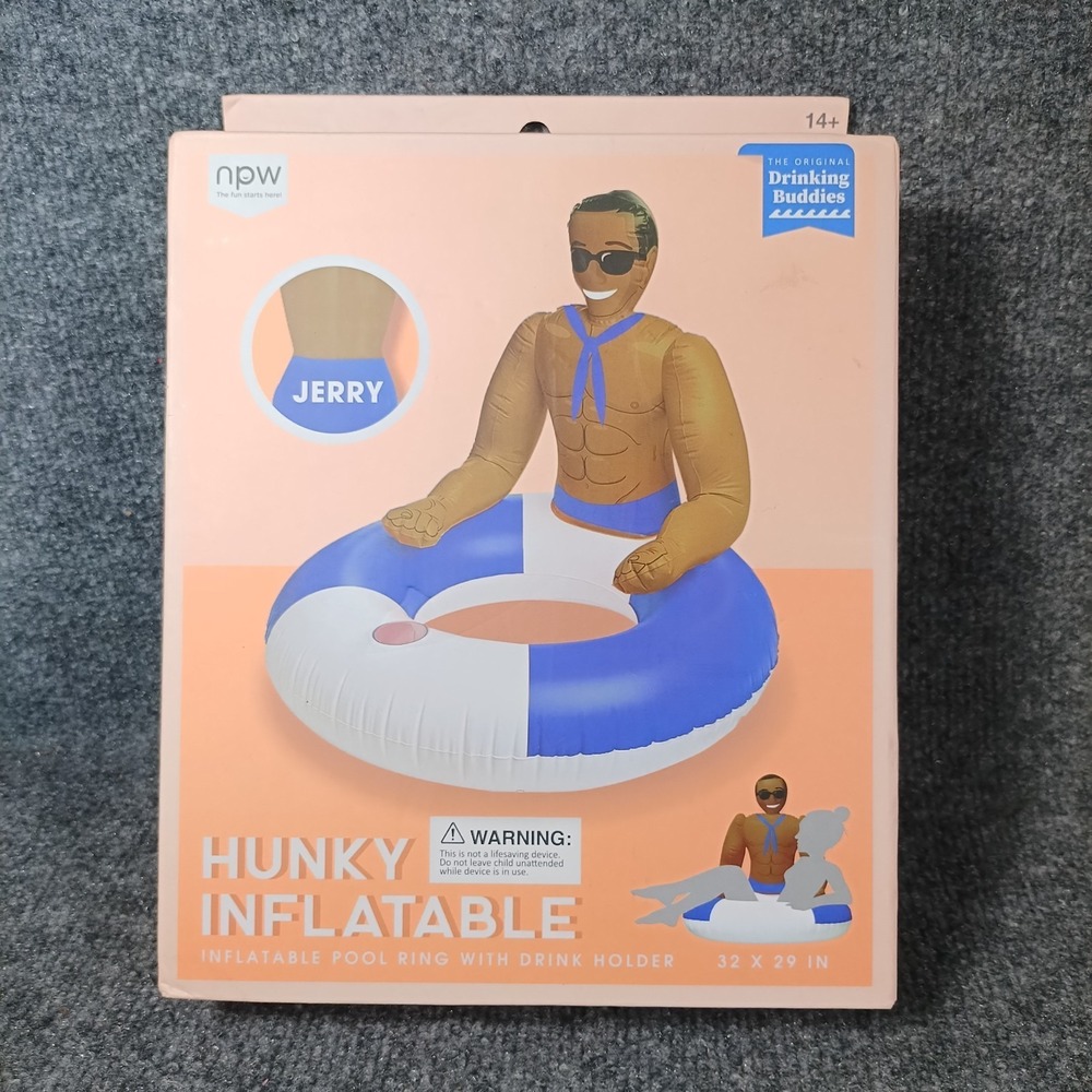 NPW Drinking Buddies Jerry Hunky Inflatable Pool Float 32x29 Drink Holder